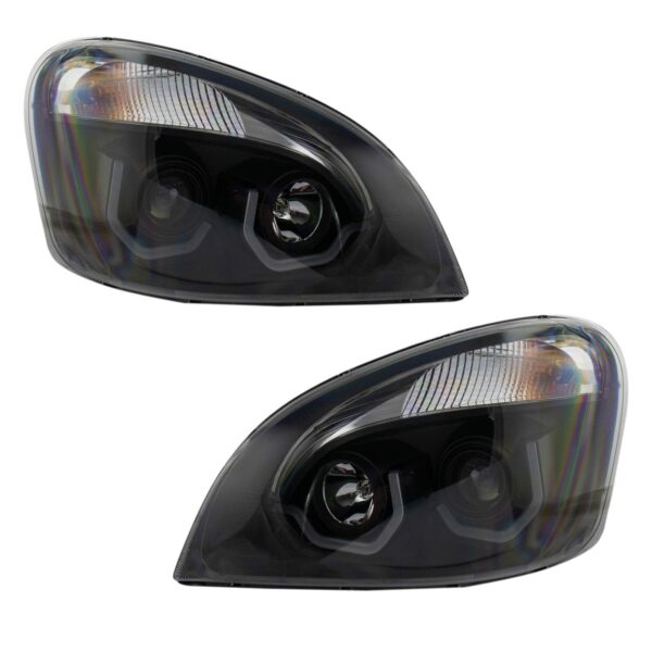 Black LED Performance Halogen Headlight Lamp Set Compatible with Freightliner Cascadia