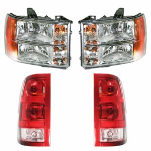 Headlight Tail Light Lamp Kit Set of 4 Compatible with 07-14 GMC Sierra Pickup Truck