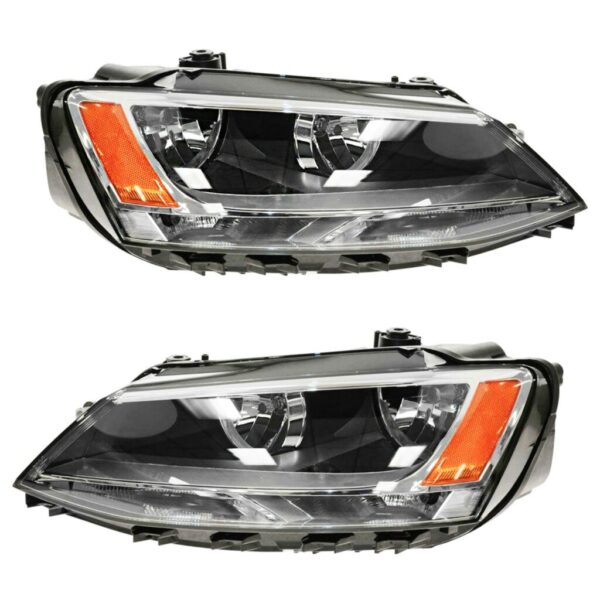 Headlights Headlamps Halogen Assembly Left & Right Pair Set for 11-15 VW Jetta