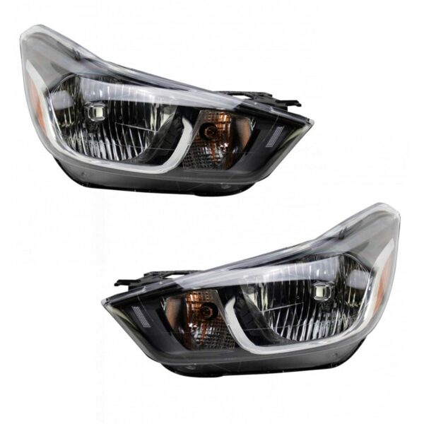 2pc Halogen Headlight Lamp Assembly Set Driver & Passenger Sides for Chevy Spark