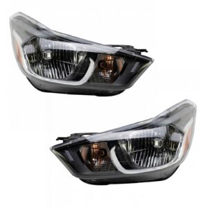 2pc Halogen Headlight Lamp Assembly Set Driver & Passenger Sides for Chevy Spark