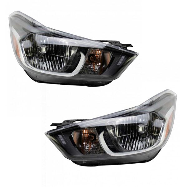 2pc Halogen Headlight Lamp Assembly Set Driver & Passenger Sides for Chevy Spark