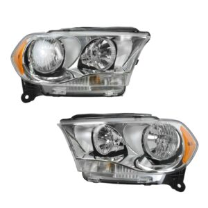 Chrome Bezel Halogen Headlight Headlamp Pair Set of 2 for 11-13 Dodge Durango