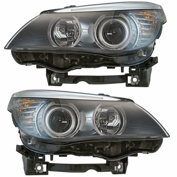 Halogen Headlights Headlamps Left & Right Pair Set for 2008-2010 BMW 5 Series 528i / 535i / 550i