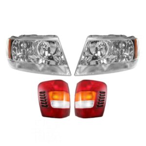 Headlights Headlamps & Taillights Set of 4 Kit for 99-03 Grand Cherokee Limited