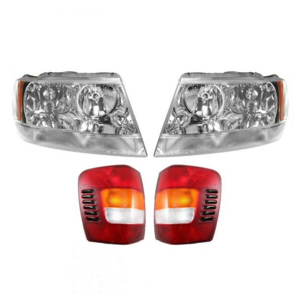 Headlights Headlamps & Taillights Set of 4 Kit for 99-03 Grand Cherokee Limited