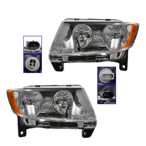 Halogen Headlight Lamp Set Pair Left & Right for 11-13 Jeep Grand Cherokee SUV