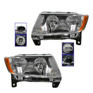 Halogen Headlight Lamp Set Pair Left & Right for 11-13 Jeep Grand Cherokee SUV