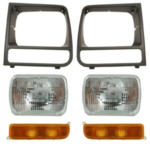 6 Piece Lighting Kit Dual Beam Headlights with Black Bezels & Parking Lights for Jeep Cherokee