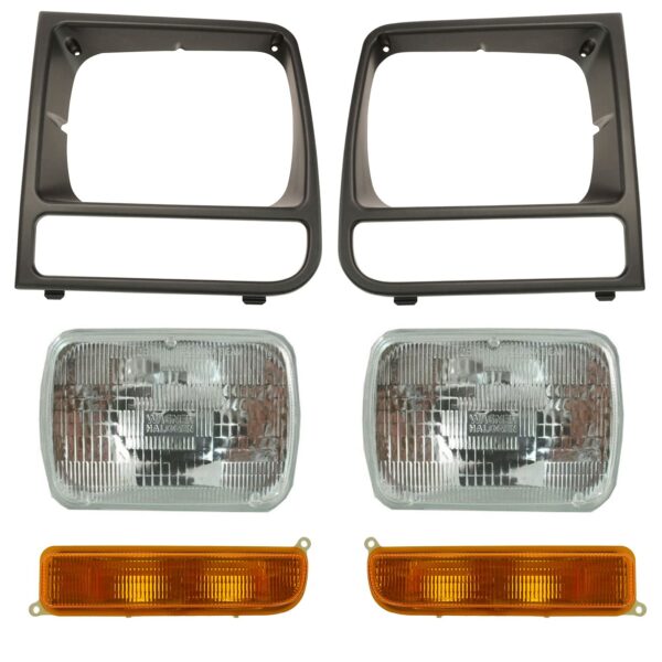 6 Piece Lighting Kit Dual Beam Headlights with Black Bezels & Parking Lights for Jeep Cherokee