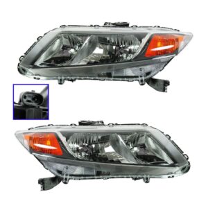 Headlights Headlamps Left LH & Right RH Pair Set of 2 for 2012 Honda Civic