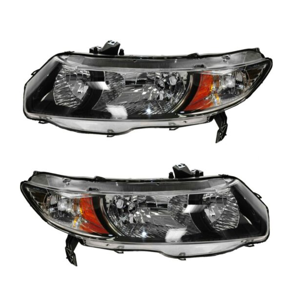 Headlight Headlamp LH Left & RH Right Pair Set for 10-11 Civic 2 Door Coupe
