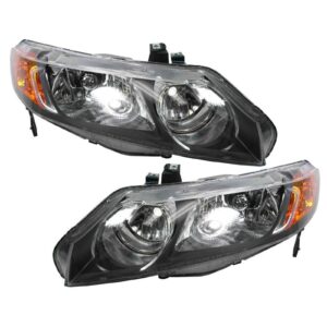 Headlights Headlamps Left & Right Pair Set for 06-08 Honda Civic 4 Door Sedan