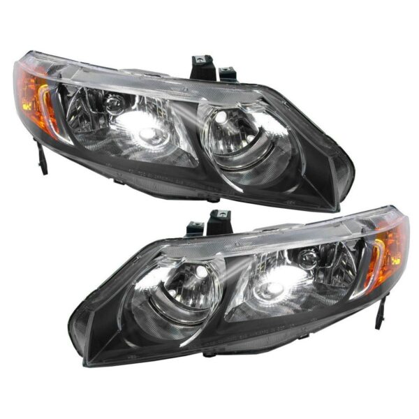 Headlights Headlamps Left & Right Pair Set for 06-08 Honda Civic 4 Door Sedan