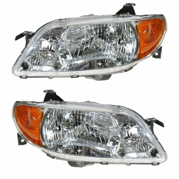 Headlights Headlamps w/ Chrome Bezel Left/Right Pair Set for 01-03 Protege Sedan