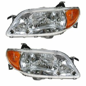 Headlights Headlamps w/ Chrome Bezel Left/Right Pair Set for 01-03 Protege Sedan
