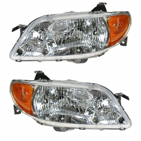 Headlights Headlamps w/ Chrome Bezel Left/Right Pair Set for 01-03 Protege Sedan