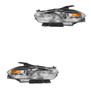 Headlights Headlamps Chrome HID Driver LH & Passenger RH Pair Set for Dodge Dart