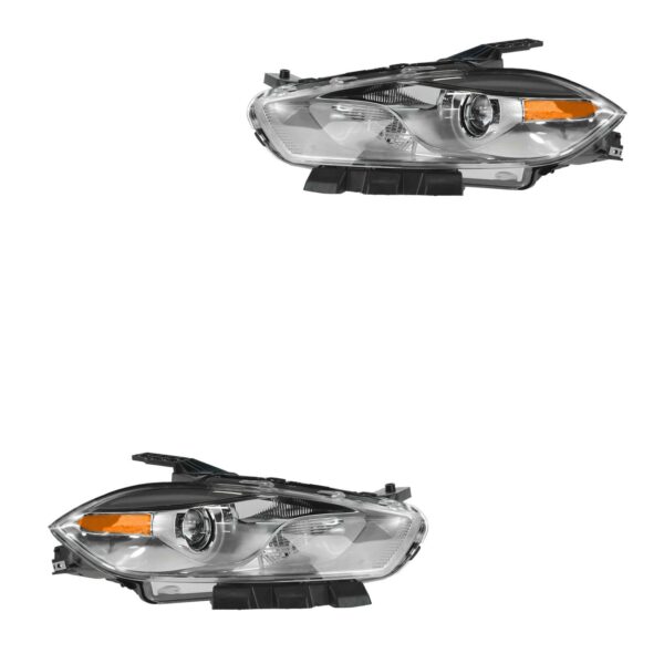 Headlights Headlamps Chrome HID Driver LH & Passenger RH Pair Set for Dodge Dart