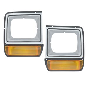 Parking Turn Signals Lights w/ Headlight Bezel Trim Pair Set for Dodge D/W Truck