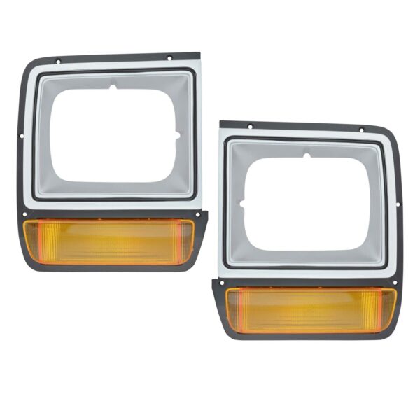 Parking Turn Signals Lights w/ Headlight Bezel Trim Pair Set for Dodge D/W Truck
