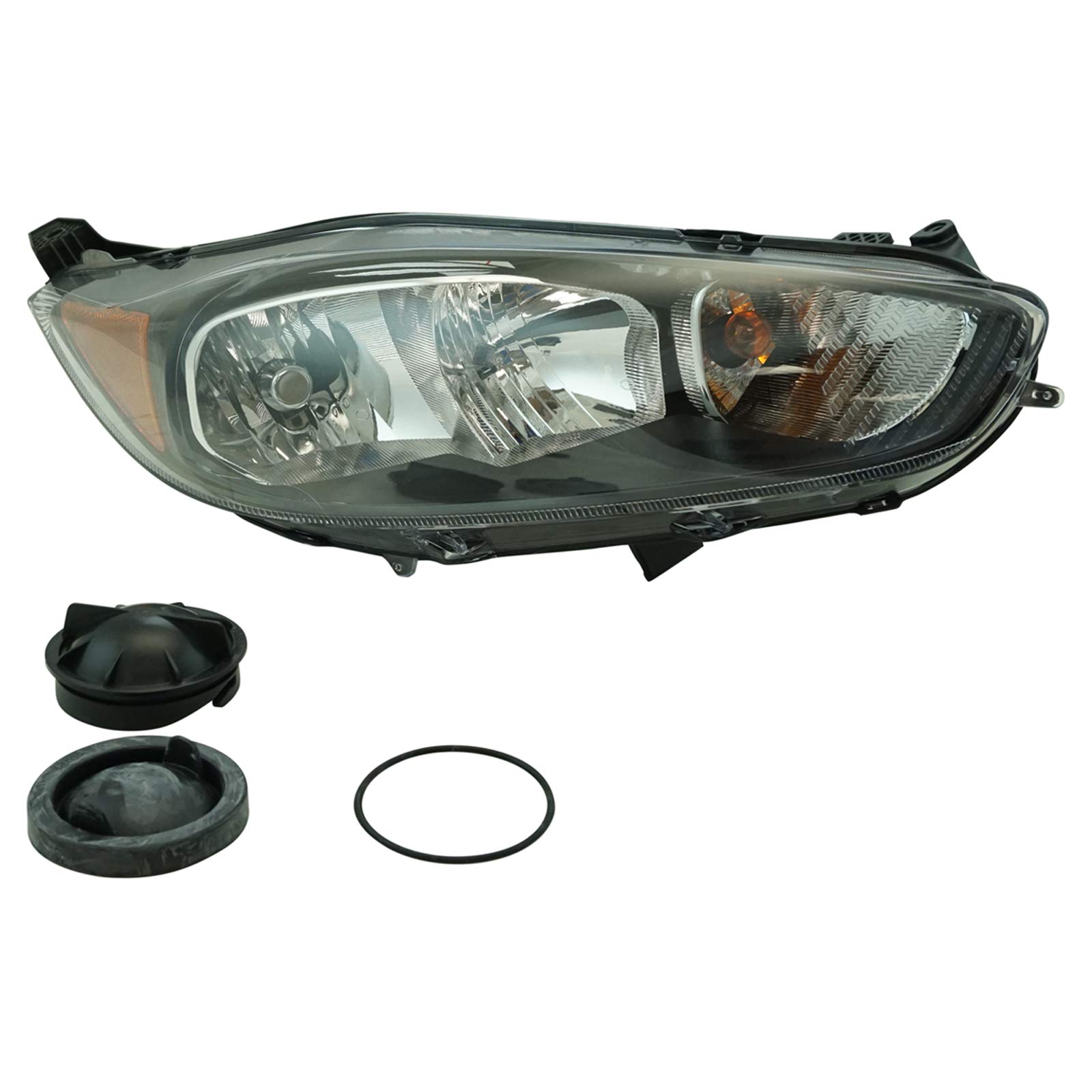 Headlight Halogen Black Trim RH Right Passenger Side Compatible with 2014-2017 Ford Fiesta S, SE & ST Models
