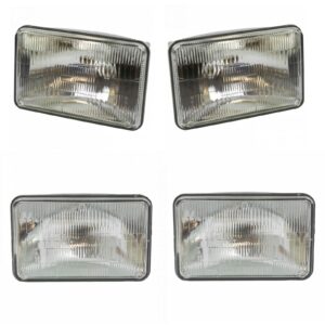 TRQ Rectangle Sealed Beam High & Low Beam Headlights 4 Piece Set Kit