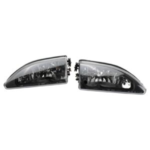 2 Piece Performance Headlight lamp Pair Set of 2 Black Housing Clear Lens for 94-98 Ford Mustang Cobra