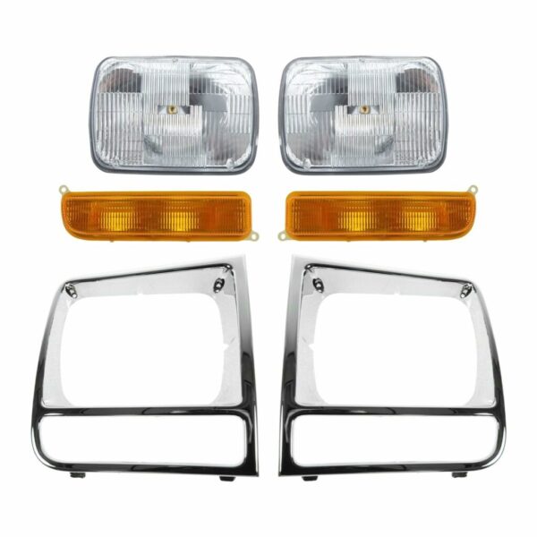 6pc Lighting Kit Dual Beam Headlights w/ Bezels & Parking Lights for Cherokee