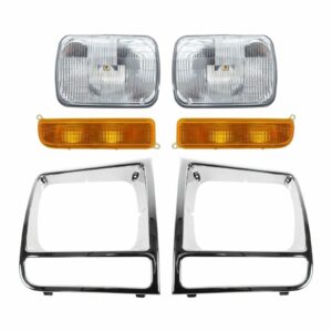6pc Lighting Kit Dual Beam Headlights w/ Bezels & Parking Lights for Cherokee