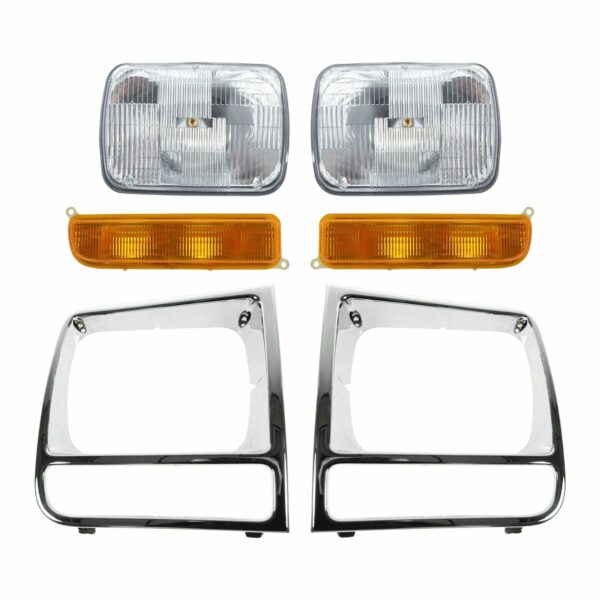 6pc Lighting Kit Dual Beam Headlights w/ Bezels & Parking Lights for Cherokee