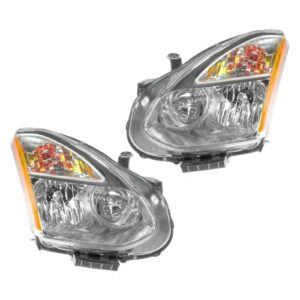 Headlights Headlamps Halogen Left & Right Pair Set for 2008 Nissan Rogue