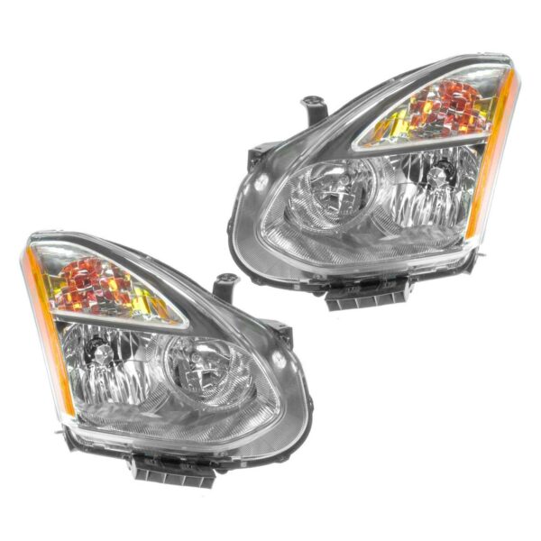 Headlights Headlamps Halogen Left & Right Pair Set for 2008 Nissan Rogue