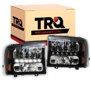 TRQ Performance Headlight w/ Corner Light Set LED DRL Black Housing for 99-04 Ford Super Duty
