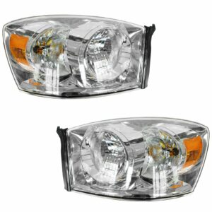 Headlights Headlamps w/ Chrome Bezel Pair Set for 06-08 Dodge Ram Pickup Truck
