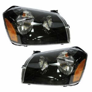 Headlights Headlamps w/ Black Bezel Left & Right Pair Set for 05-07 Dodge Magnum