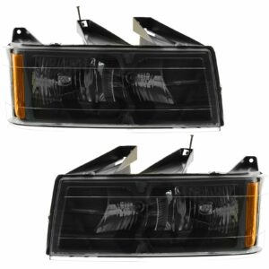 Headlights Headlamps Black Bezel Pair Set LH & RH for Chevy GMC Pickup Truck