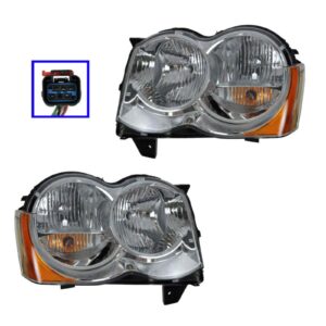 Halogen Headlamps Headlights Left & Right Pair Set for 08-10 Jeep Grand Cherokee