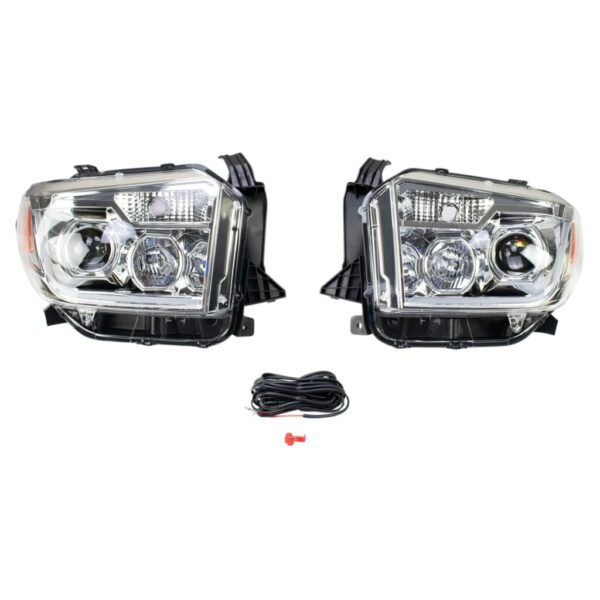 Projector Headlight Lamp Assemblies with Clear Lens & Chrome Housing for 14-16 Tundra with Daytime Running Lights