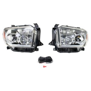 Projector Headlight Lamp Assemblies with Clear Lens & Chrome Housing for 14-16 Tundra with Daytime Running Lights
