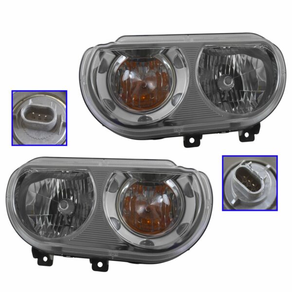 Halogen Headlight Headlamp Light Lamp Pair Set LH&RH for 08-13 Dodge Challenger