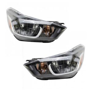 2pc Halogen Headlight Lamp Assembly Set Driver & Passenger Sides for Chevy Spark