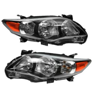 Black Housing Headlight Headlamp Pair Set of 2 for 11-13 Toyota Corolla XRS S