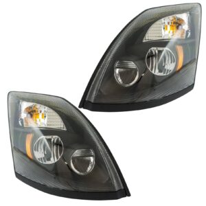 Headlight Lamp Black Performance LED LH RH Pair Set Compatible with Volvo VNL VNM Truck