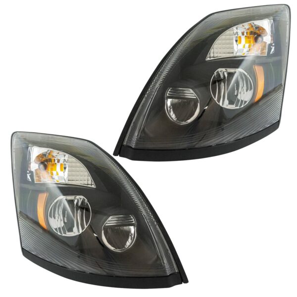 Headlight Lamp Black Performance LED LH RH Pair Set Compatible with Volvo VNL VNM Truck