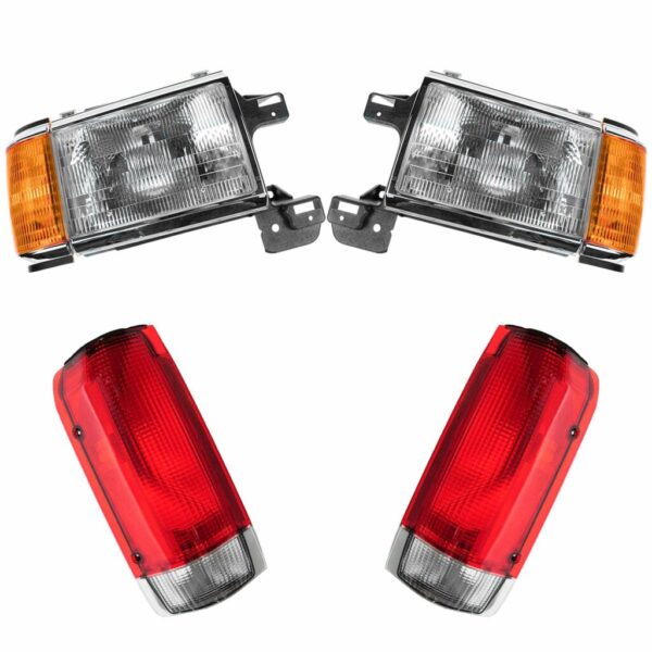 Headlight Lamp Tail Light Front Rear Kit Set of 4 Compatible with 87-90 Ford Truck SUV