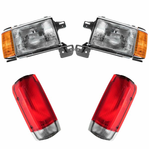 Headlight Lamp Tail Light Front Rear Kit Set of 4 Compatible with 87-90 Ford Truck SUV