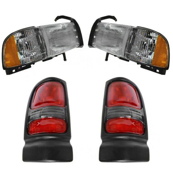 Headlight Tail Light Lamp Set of 4 Kit for 94-02 Dodge Ram Pickup truck