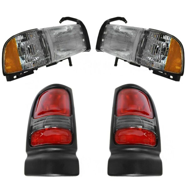 Headlight Tail Light Lamp Set of 4 Kit for 94-02 Dodge Ram Pickup truck