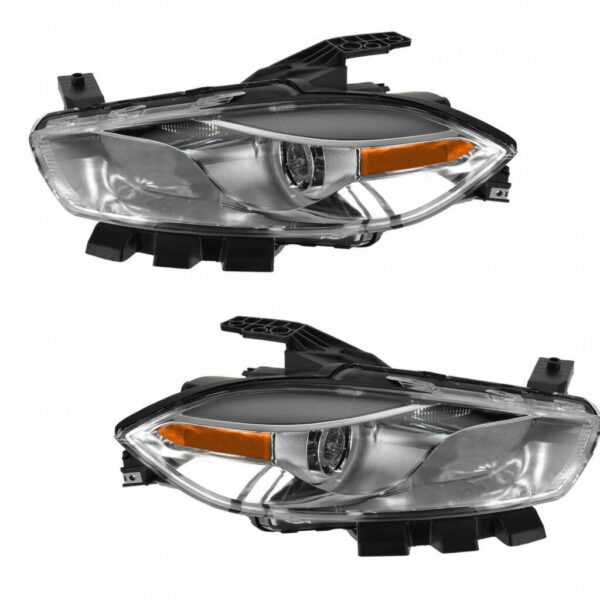 Headlight Headlamp Chrome Halogen Driver Passenger Pair for 13-14 Dodge Dart